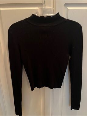 The Slope Brooklyn NY Women's Black Ribbed Mock Neck Long-Sleeve Top
